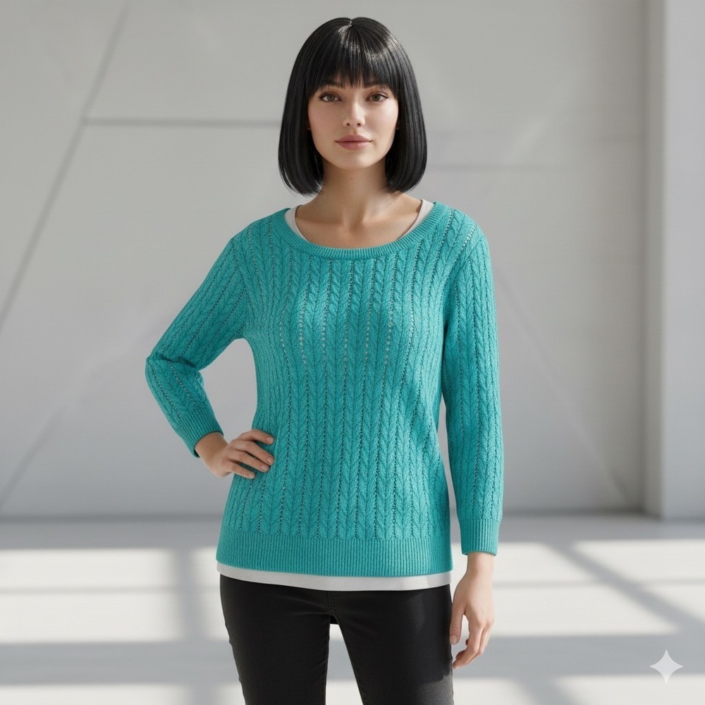 American Eagle Outfitters Cable Knit Sweater Womens XS Teal Boat‎ Neck Casual